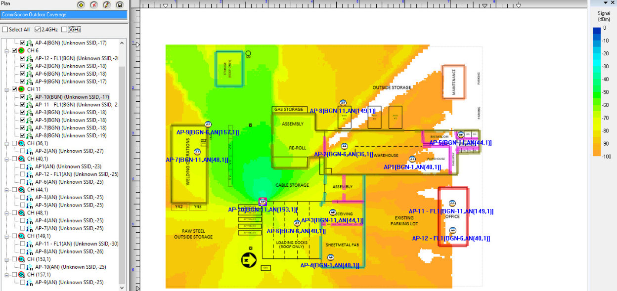 WLAN Site Survey - Exterior Office Heat Map